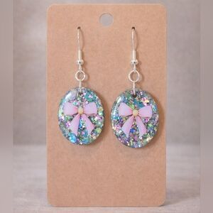 Handmade Resin & Glitter Easter Bow Earrings